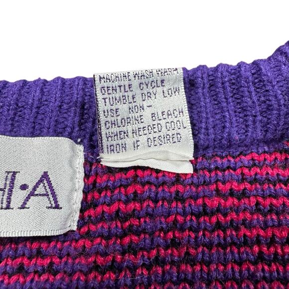 Vintage Just Sasha Geometric Purple Crop Cardigan Sweater Women’s M Boxy 80s 90s - Picture 4 of 6